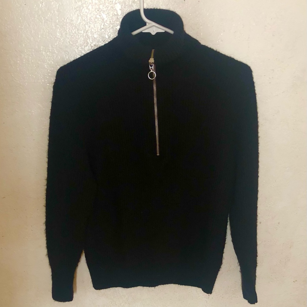 Quince Sweater Womens Size XS Black Color Alpaca Wool 1/4 Zip Knit Pullover